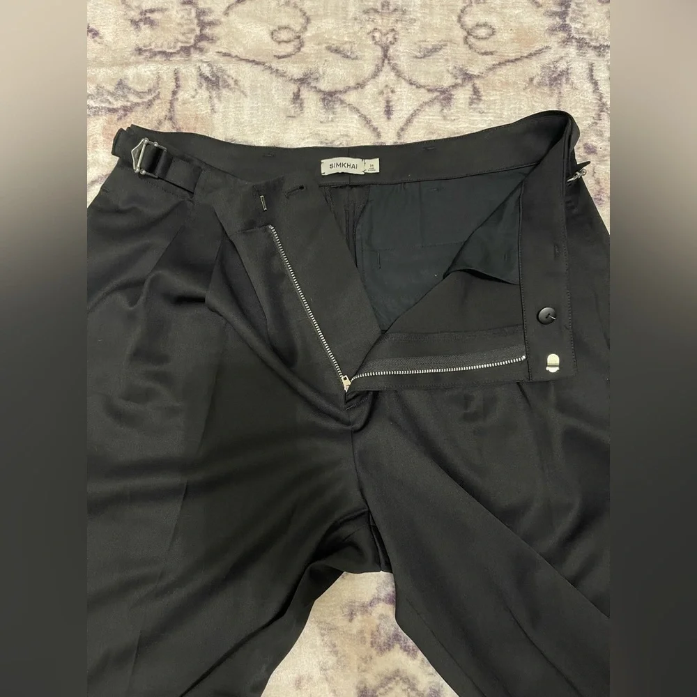 SIMKHAI Leroy Relaxed Straight Fit Pleated Pants Size 34 Black